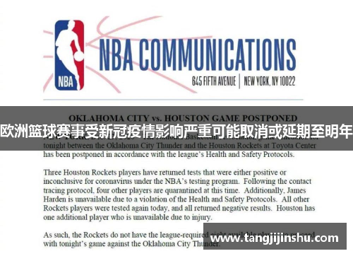 欧洲篮球赛事受新冠疫情影响严重可能取消或延期至明年